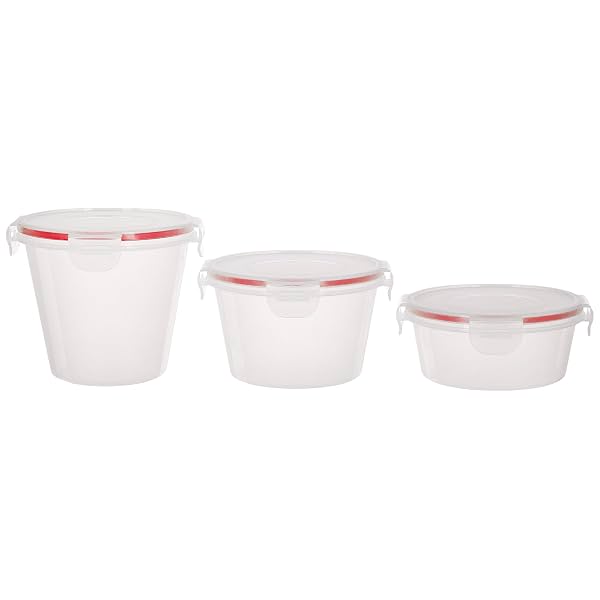 Amazon Brand - Solimo Plastic Kitchen Storage Container Set, 3-Pieces
