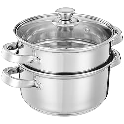 Amazon Brand - Solimo Stainless Steel Steamer with Glass Lid | Induction Base | Modak, Momo Maker