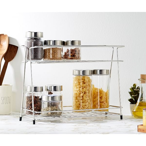 Amazon Brand - Solimo Two-Tier Countertop Kitchen Rack 36 x 29 x 16 cm