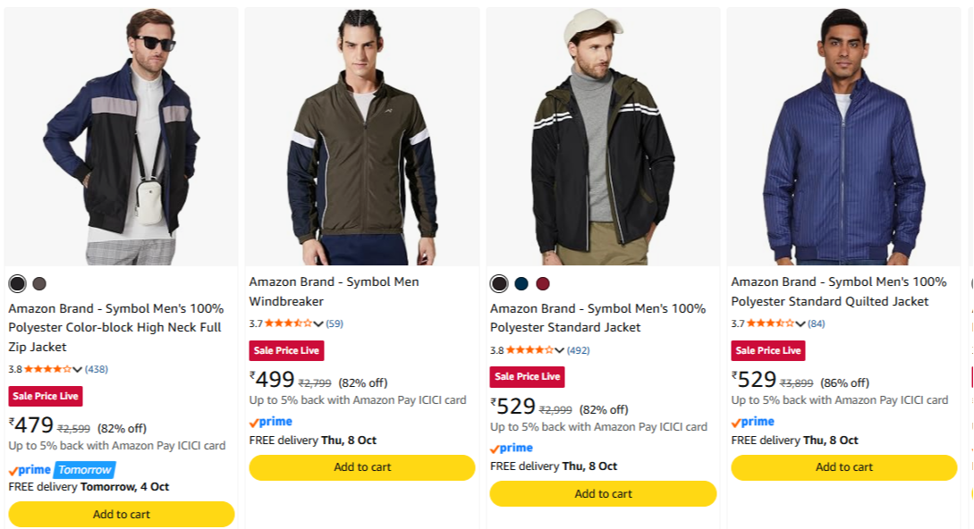 Amazon Brand - Symbol Jackets at minimum 60% Discount
