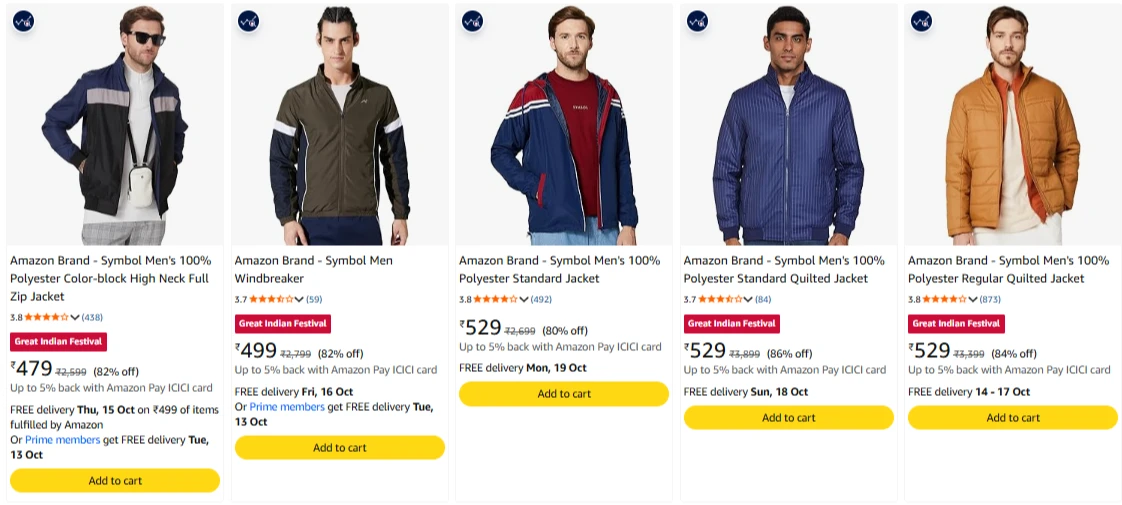 Amazon Brand - Symbol Jackets at minimum 80% Discount