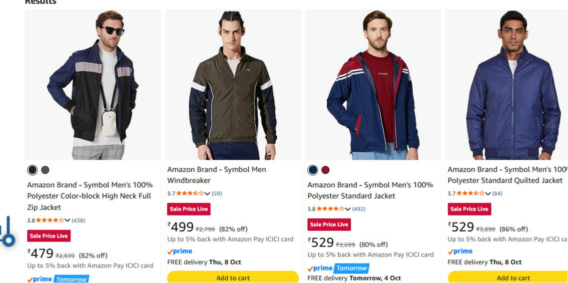 Amazon Brand - Symbol Jackets at minimum 86% Discount