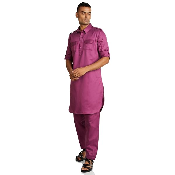 Amazon Brand - Symbol Men's Cotton Solid Kurta Pyjama Set