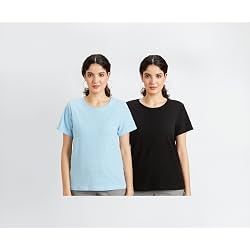 Amazon Brand - Symbol Women Cotton Stretch Regular Fit Round Neck Half Sleeve