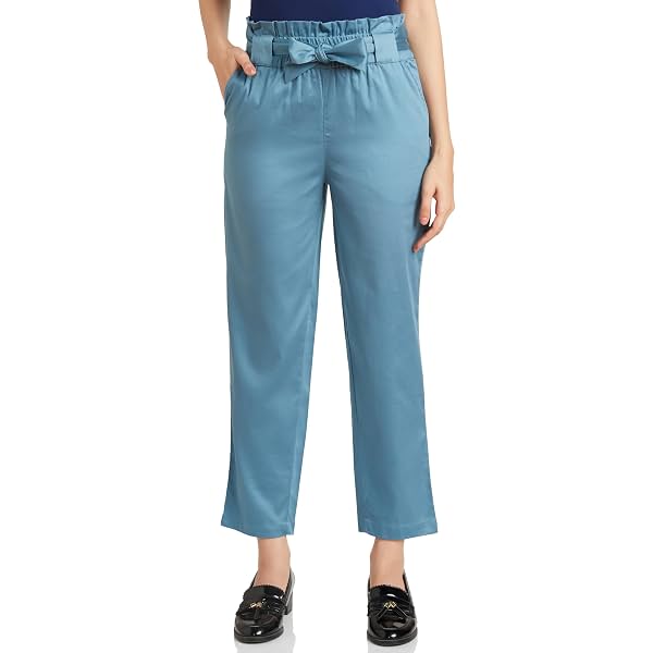 Amazon Brand - Symbol Women Tapered Paper Bag Trousers