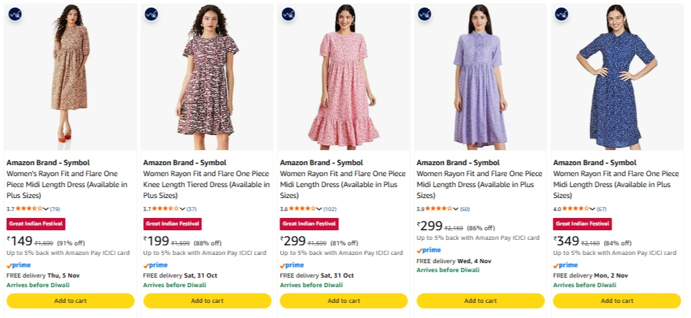 Amazon Brand - Symbol Women's Dresses at minimum 80% Discount