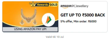 Amazon Jewellery : 5% Cashaback on ₹6000