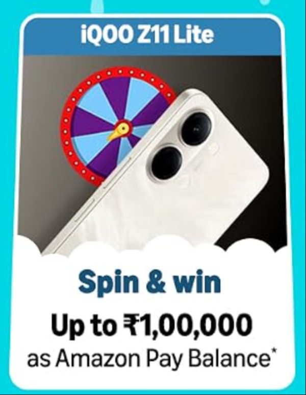 Amazon iQOO Z11 Lite Spin and win : ₹100000 on Amazon pay balance