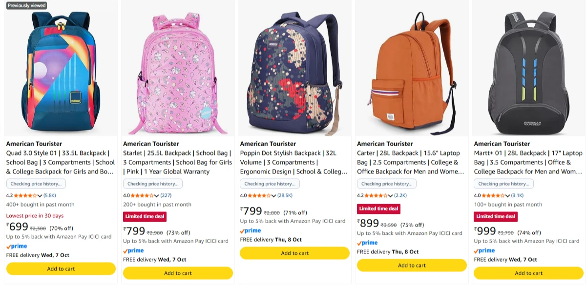 American Tourister Backpack at minimum 70% Discount