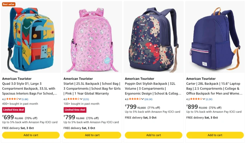 American tourister bags upto 75% Discount