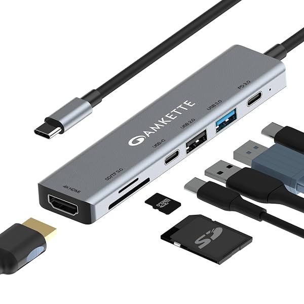 Amkette 7-in-1 Type C Hub/Docking Station for Laptop