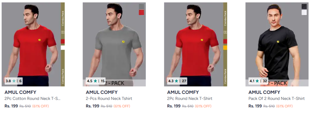 Amul Comfy Lounge Tshirts at minimum 61% Discount