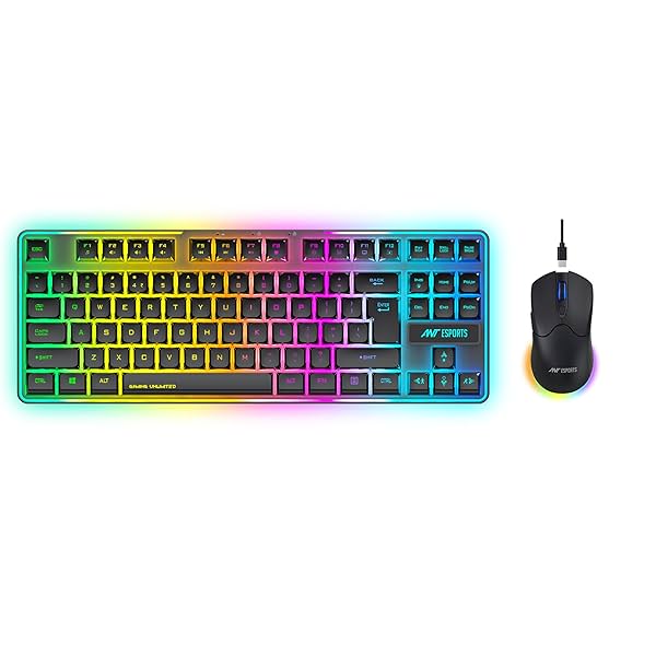 Ant Esports KM730 Pro Gaming Wireless TKL Keyboard Mouse Combo Rechargeable RGB Backlit Tenkeyless Compact 87 Keys 6 But