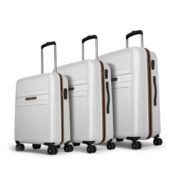 Aristocrat Atlas Set of 3 (Cabin+Medium+Large) Hard Case Trolley Bags, White