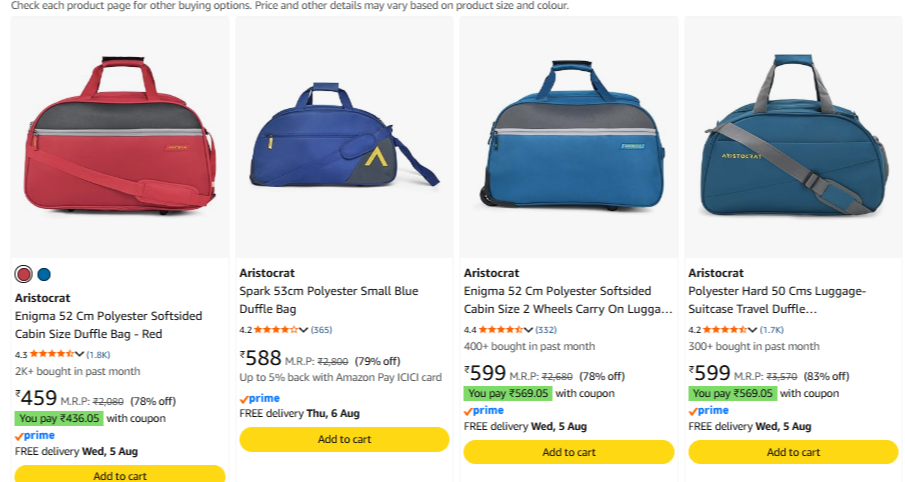 Aristocrat Enigma 52 cm Duffle Bag Upto 85% OFF