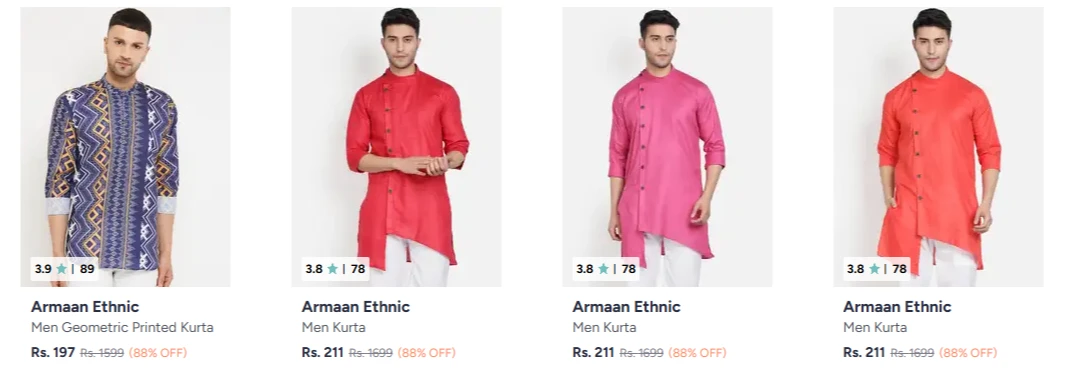 Armaan Ethnic Kurtas at minimum 82% Discount