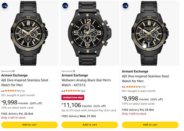 Armani exchange at minimum 50% Discount