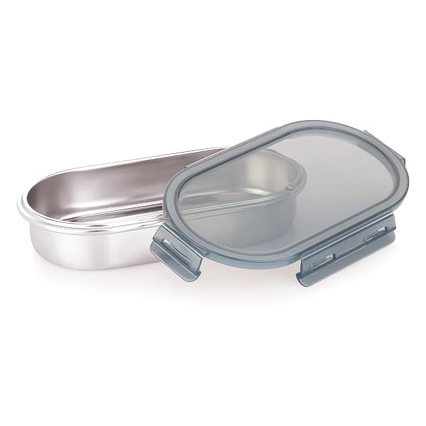 Attro Steelox Oval Stainless Steel Container with Plastic Seal Lid BPA Free Food