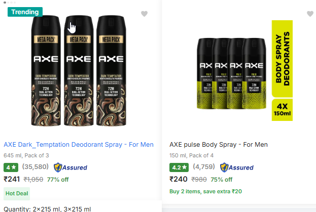Axe Deodorant Spray up to 77% off