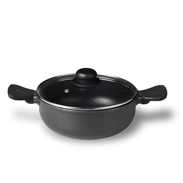 BERGNER Senator Diecast Aluminium Non-Stick Kadai with Glass Lid