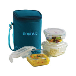 BOROSIL Glass Office Lunch Box 3 Pc Set 880 ml