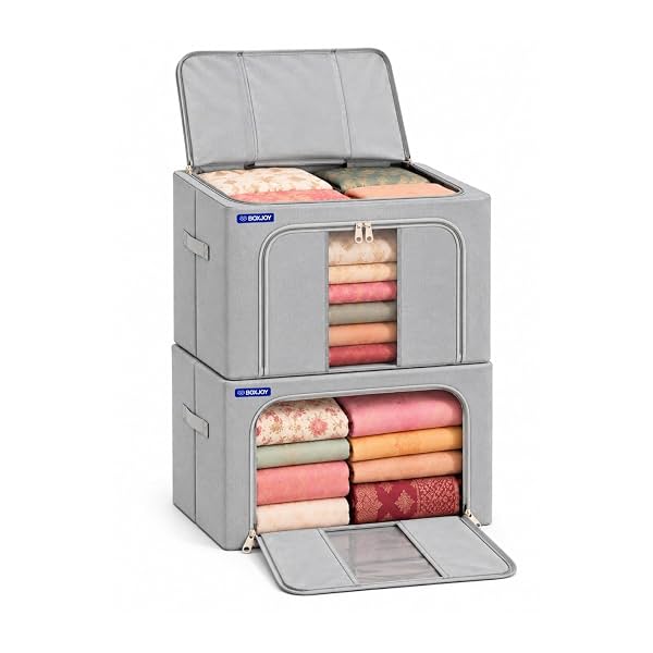 BOXJOY Foldable Steel Frame 66L Pack of 2 Clothes Dress Storage Organizer Box