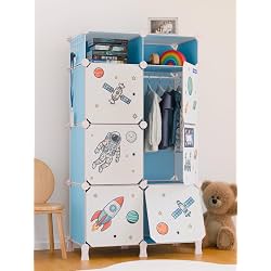 BOXJOY Plastic Kids Wardrobe with 6 Doors, Sticker Sheet & 5 Hook Holder