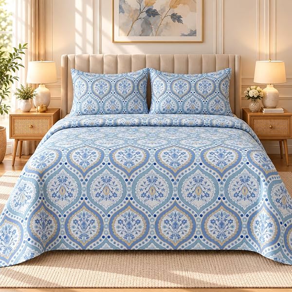BSB HOME 240 TC Premium Floral Printed Double Bedsheet with 2 Pillow Covers