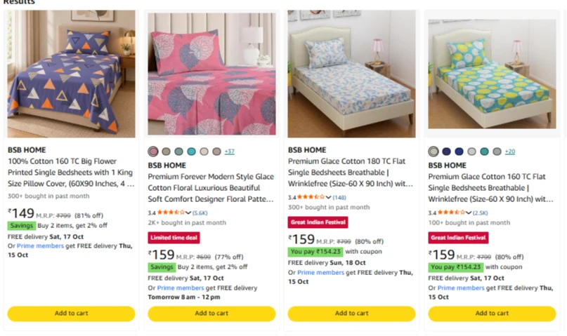 BSB HOME Bedsheets at minimum 70% Discount