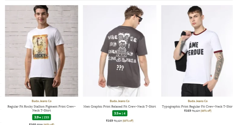 BUDA JEANS CO Men's T-Shirt Upto 85% OFF
