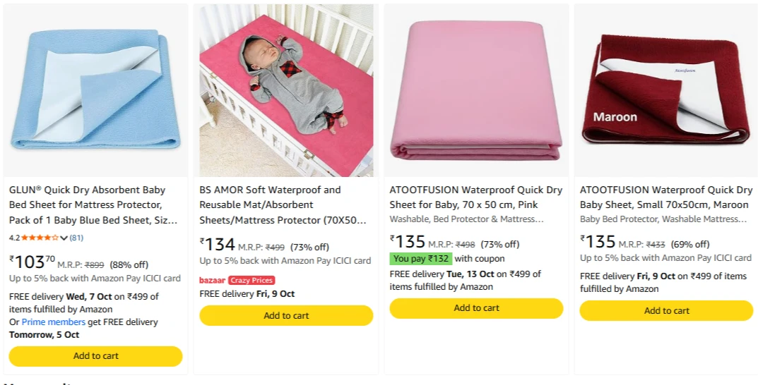 Babys Waterproof Bedsheets starting ₹104