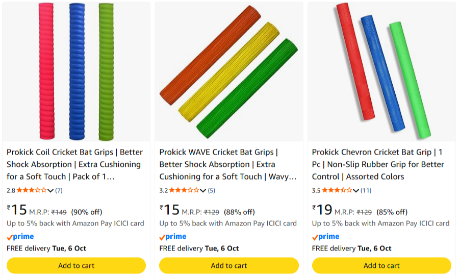 Bat Grips at @ ₹15