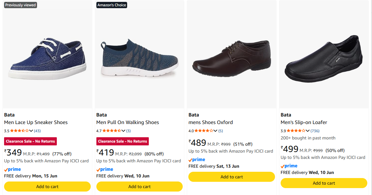 Bata Men's Footwear at Minimum 80% Discount