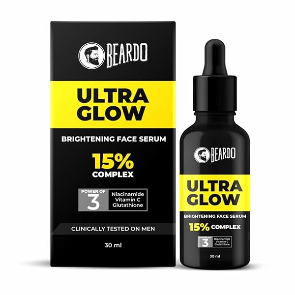 Beardo Ultra Glow Brightening Face Serum for Men | Powered by 15% Niacinamide, Vitamin C, Glutathione | Simple Serum for
