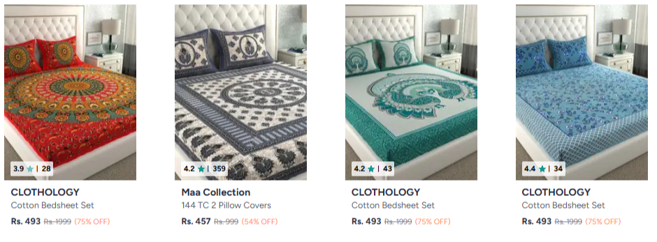 Bedsheets Online at up to 89% Discount