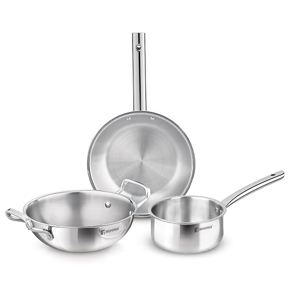 Bergner TriPro 3 Pcs Tri-Ply Stainless Steel Induction Bottom Cookware Set - 22cm