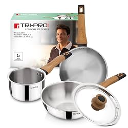 Bergner Tripro Triply 4 Pcs Cookware Set - Frypan 22cm, Saucepan 14cm (1.2L)