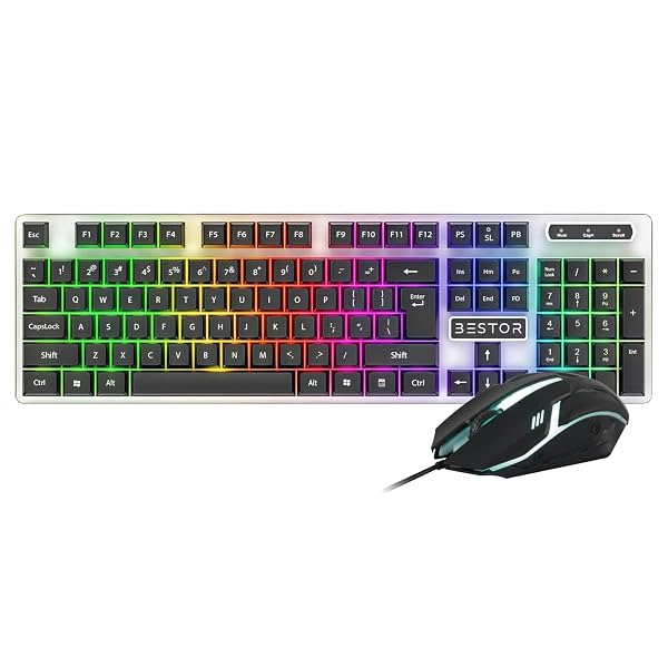 Bestor RGB Gaming Keyboard and Mouse Combo Silent Keys Multi-Color LED Backlight Lightweight Ergonomic Mouse Precision C