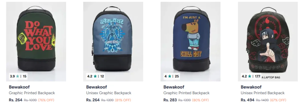 Bewakoof Backpacks at minimum 80% Discount