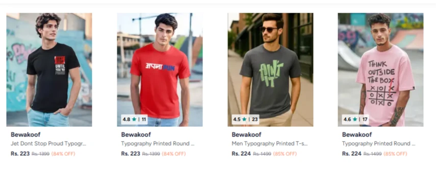 Bewakoof Men's Tshirts upto 86% Discount