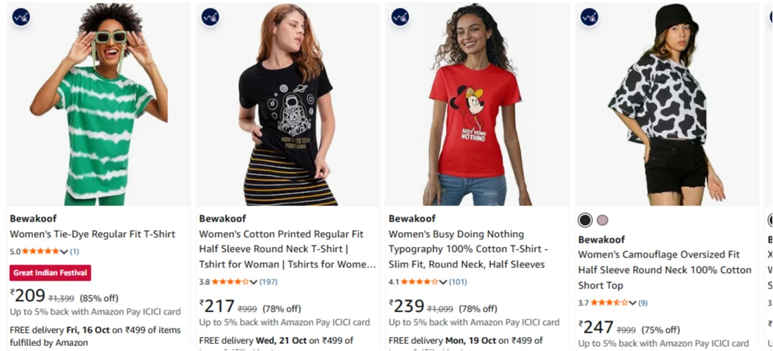 Bewakoof Women T-Shirt up to 85% Discount