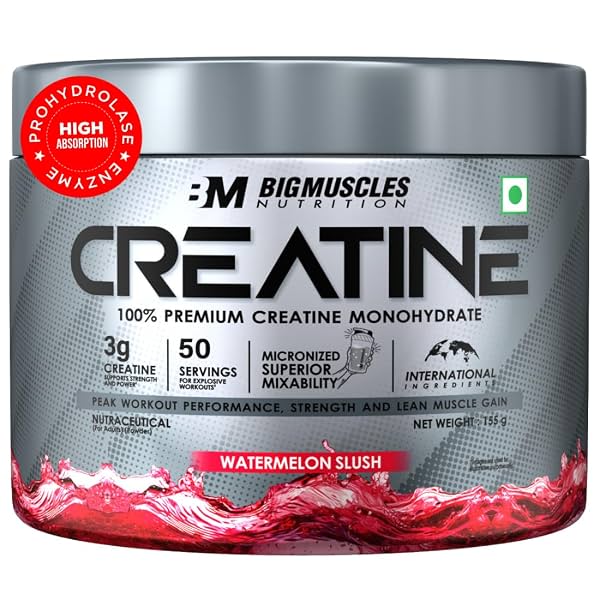 Bigmuscles Nutrition Creatine [155g, 50 Servings]|Watermelon Slush | Micronized Creatine Monohydrate To Support Lean Mus