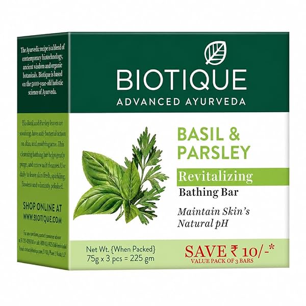 Biotique Basil & Parsley Revitalizing Bathing Bar, 225g (Pack of 3)
