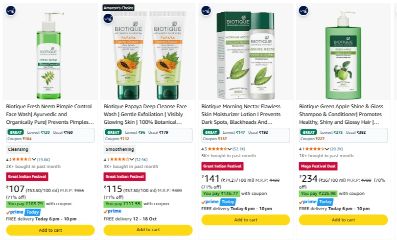 Biotique Beauty Product at minimum 70% Discount