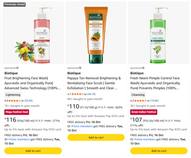 Biotique at minimum 60% Discount