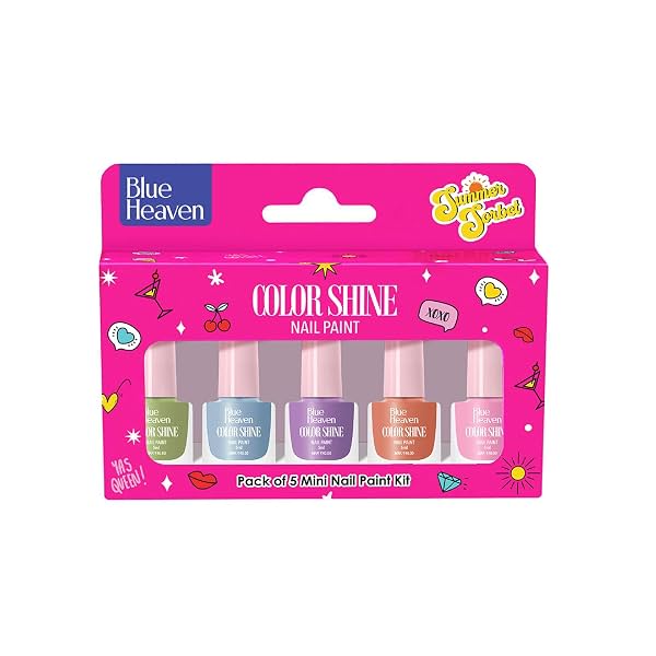 Blue Heaven Color Shine Nail Polish Set for Women | Pack of 5| Glossy Finish