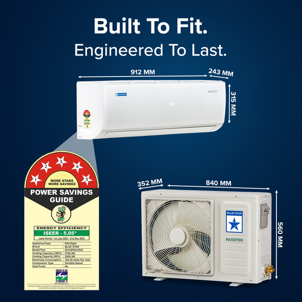 Blue Star 2025 Model 1.5 Ton 5 Star Split Inverter AC (IE518PNU, White)
