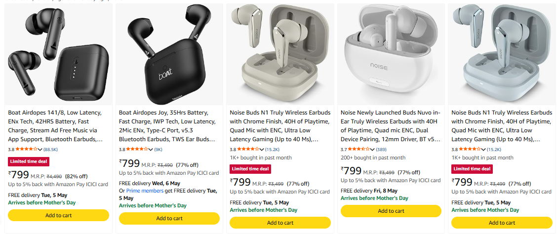 Boat Earbuds upto 70% discount