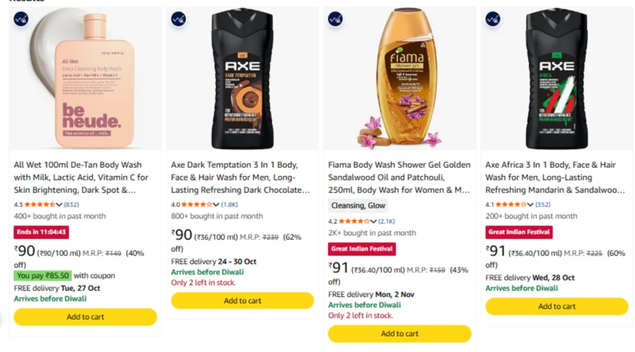 Body Wash Gels at minimum 50% Discount