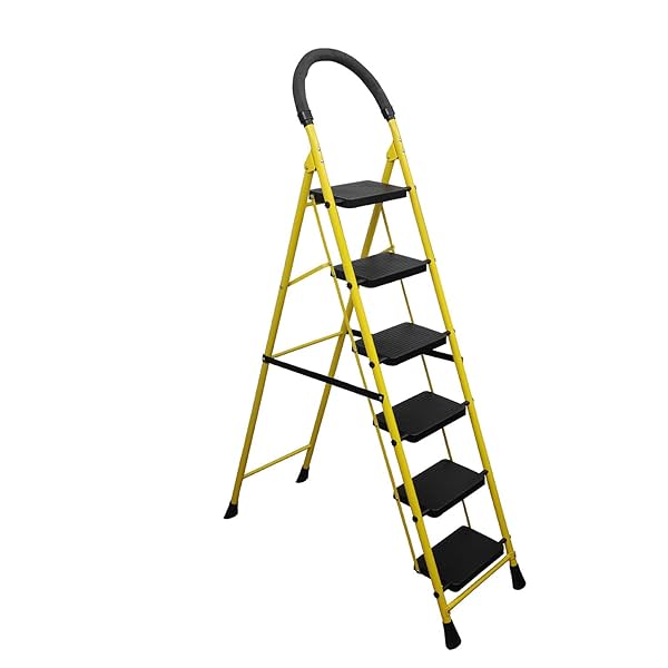 BonKaso Mild Steel Multipurpose Climb Swift 6-Step Foldable Ladder with Safety Clutch Lock, Load Capacity Upto 120kg